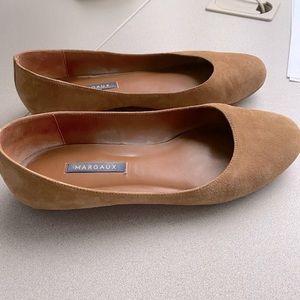 Marguex custom made suede flats.Neutral  tan color. Hand made Italian leather.